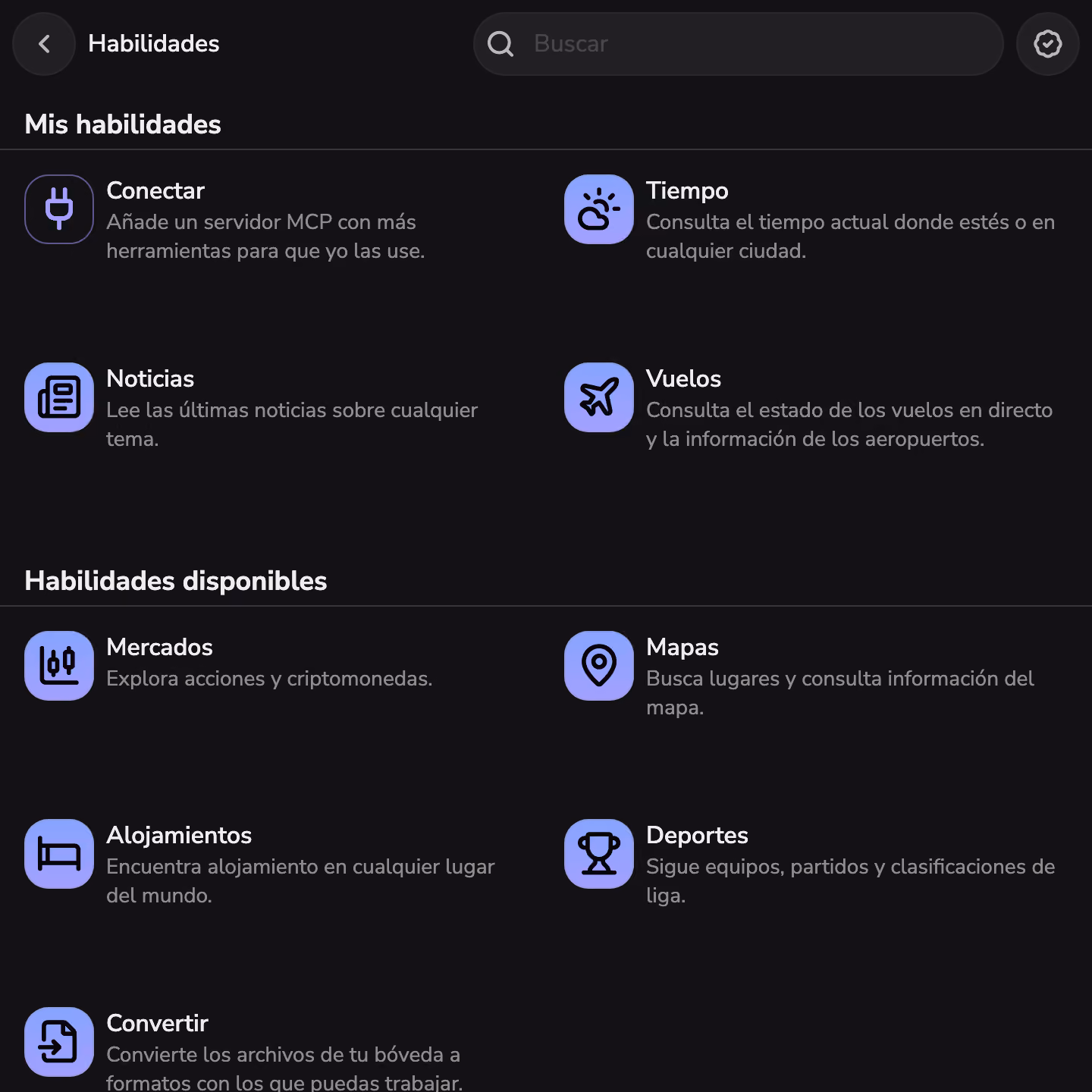 La tienda de skills de Mono, con Weather, News y Flights instaladas