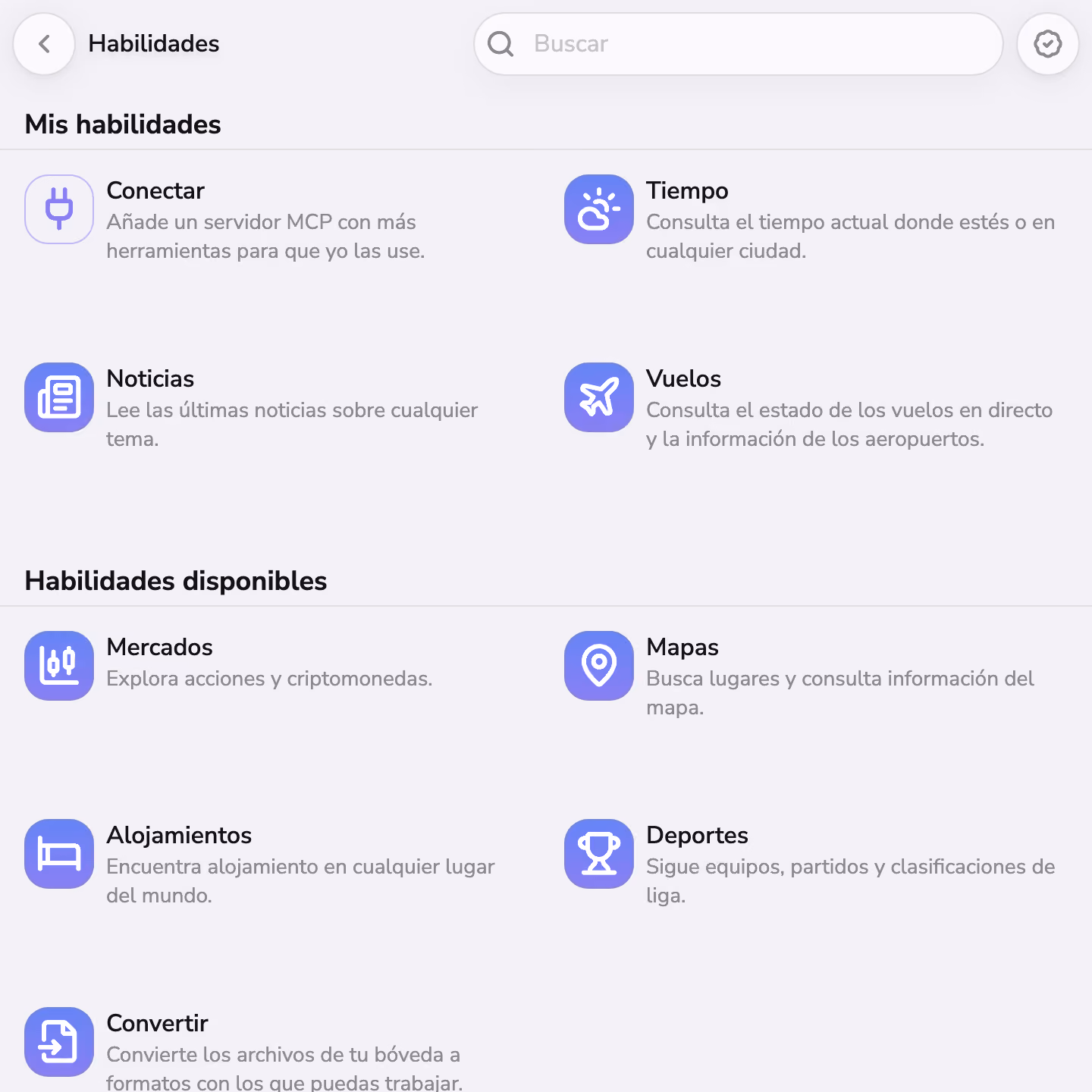 La tienda de skills de Mono, con Weather, News y Flights instaladas