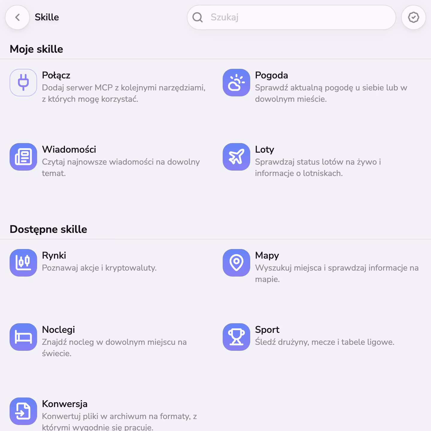 Sklep z umiejętnościami w Mono, z zainstalowanymi Weather, News i Flights