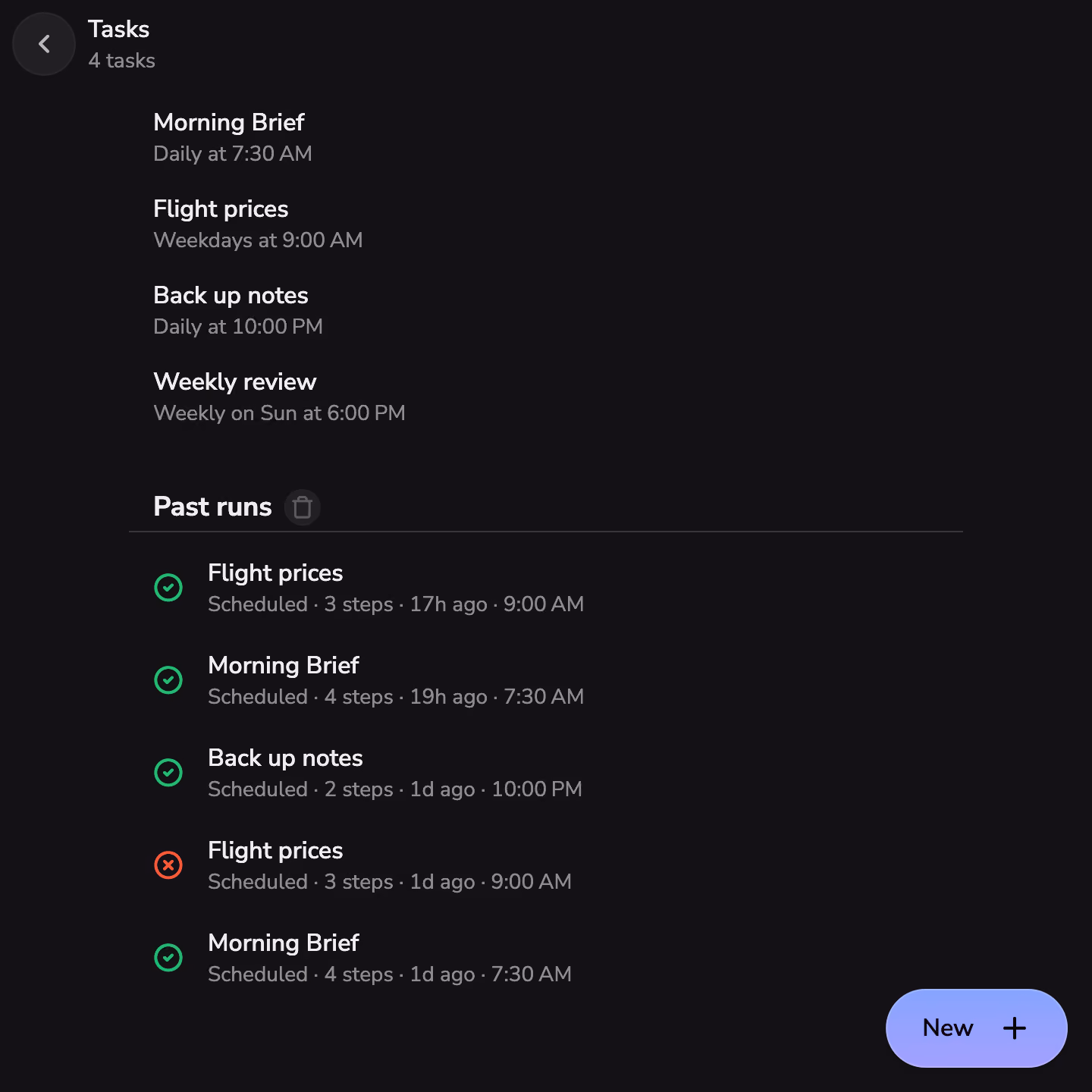 Scheduled tasks in Mono and their recent runs