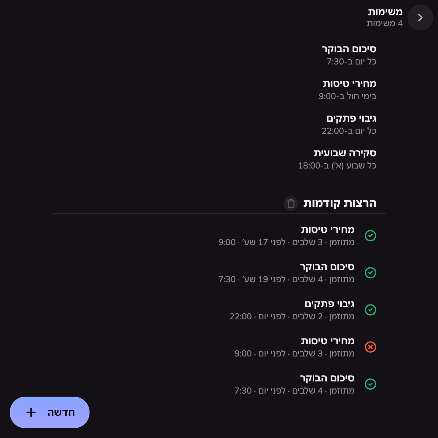 משימות מתוזמנות ב-Mono וההרצות האחרונות שלהן
