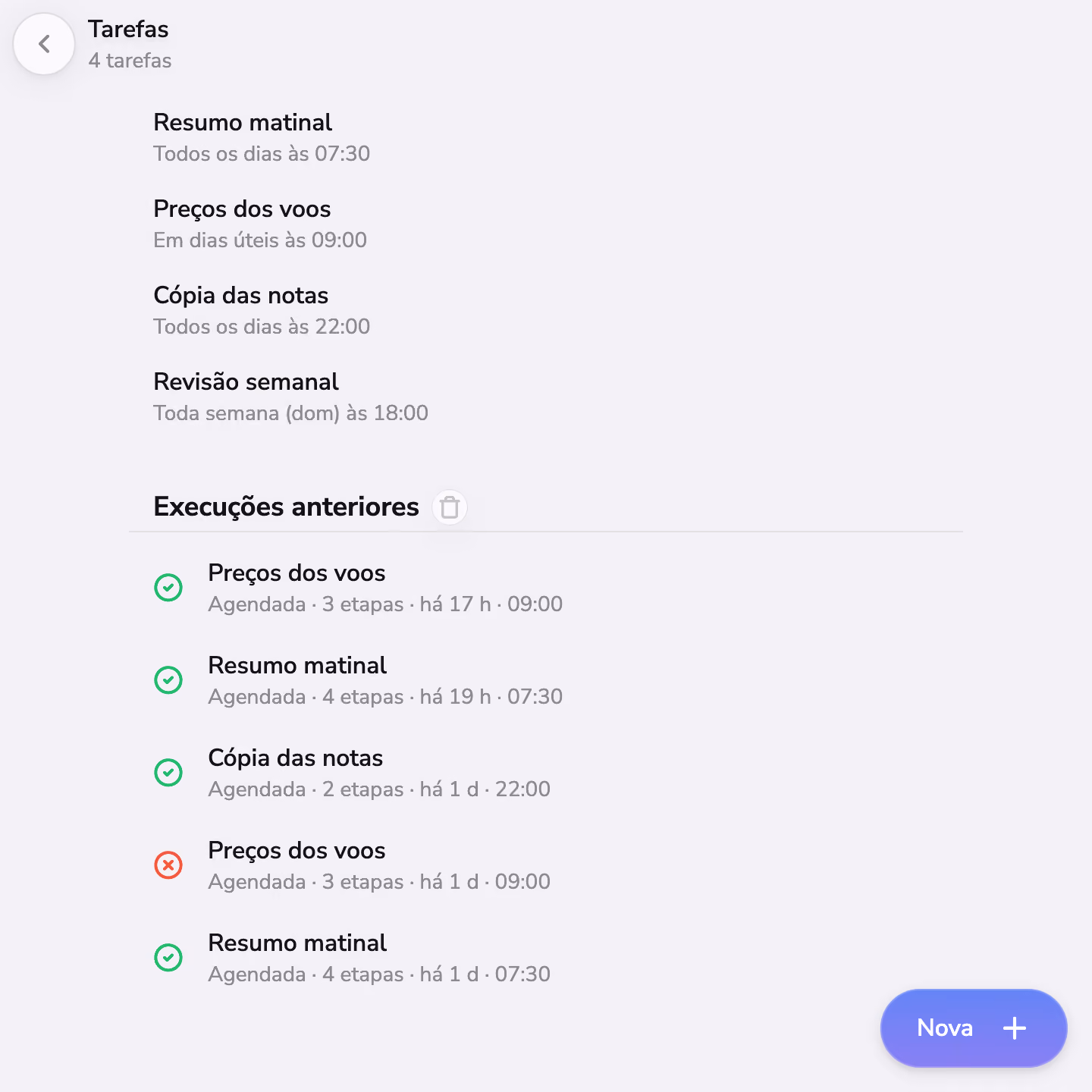 Tarefas agendadas no Mono e as suas execuções recentes