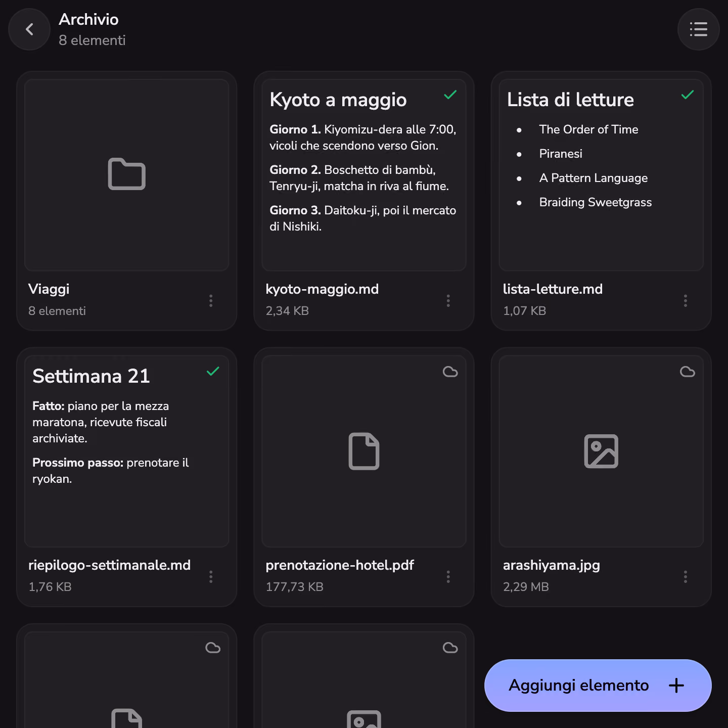 Cartelle, file e note nel Vault di Mono