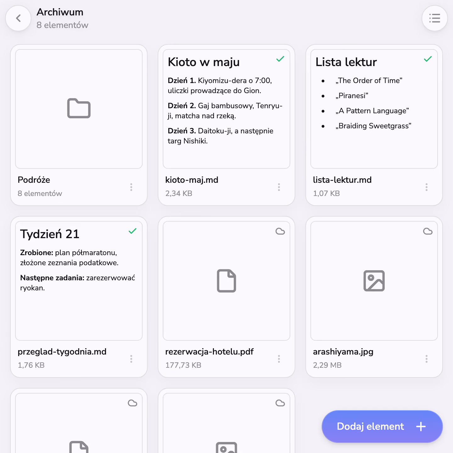 Foldery, pliki i notatki w Sejfie Mono
