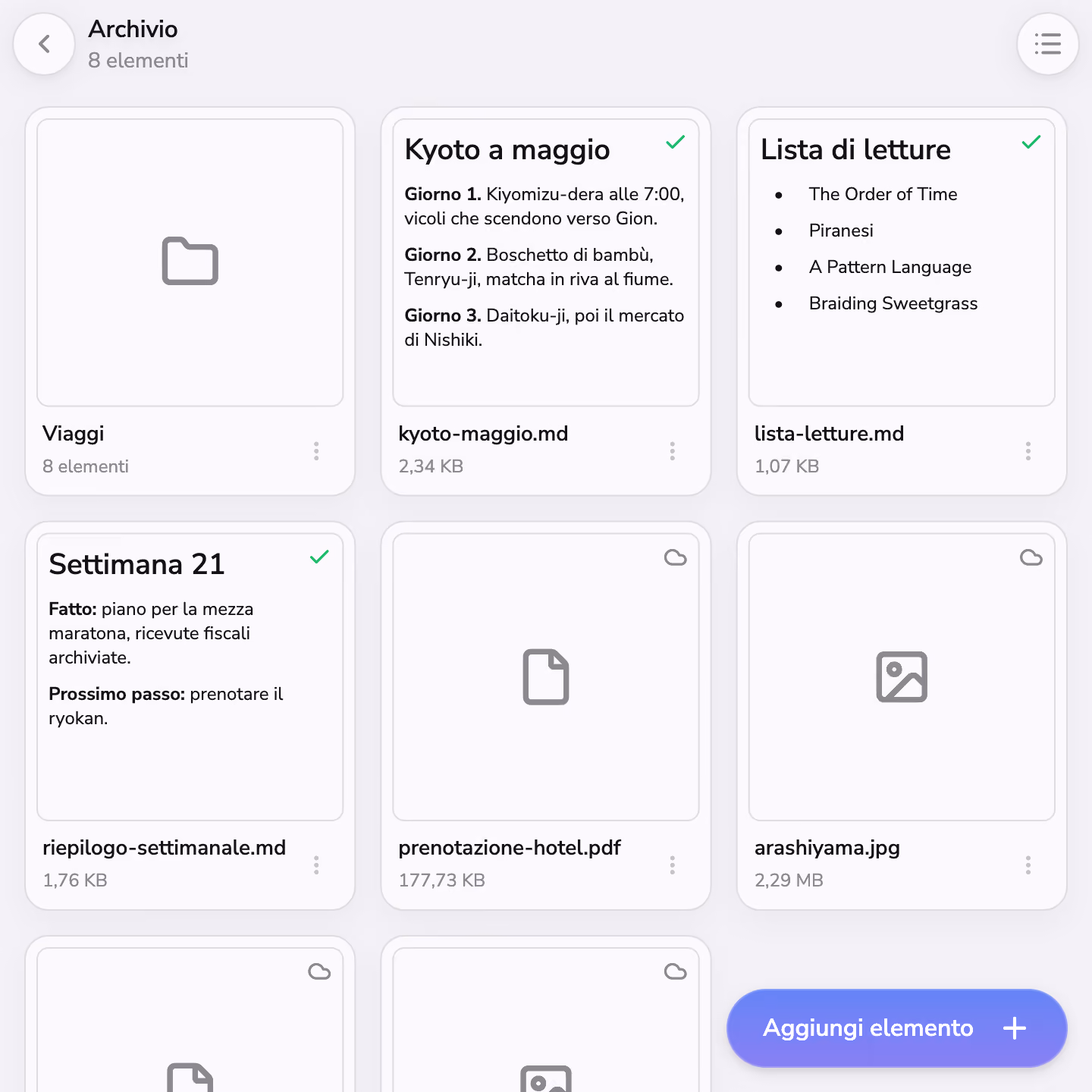 Cartelle, file e note nel Vault di Mono