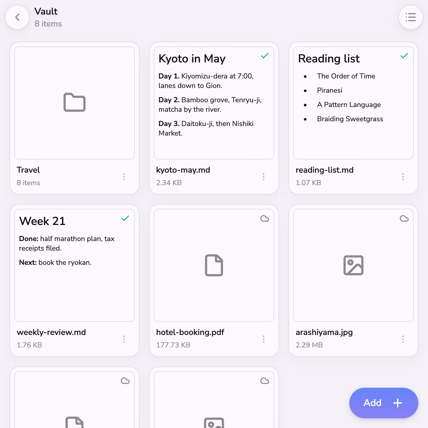 Folders, files, and notes in Mono's Vault